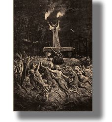 goat presides over a witches' sabbath. witchcraft home decor. dark art print. witches sabbath poster. 588.