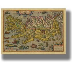 old map of iceland. historical artwork. medieval art print. beautiful reproduction of the nordic decor. 1806.