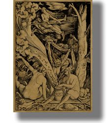 hans baldung grien art. witches sabbath. flight to the witches' sabbath. witchcraft art print. evil witches decor. 247.