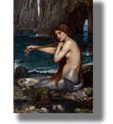 the mermaid is a female fish. painting by john william waterhouse. pre-raphaelite art. mythological painting. 768.