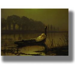 the lady of shalott. painting by john atkinson grimshaw. the legends of king arthur decor. victorian era artwork. 376.