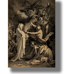 apparition of the spirit of samuel to saul. witchcraft art print. necromantic summoning of the spirit. 21.