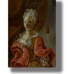 half woman half death. gloomy style reproduction. baroque art print. spooky artwork. grim style wall interior. 353.