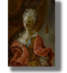 Half woman half death. Gloomy style reproduction. Baroque art print. Spooky artwork. Grim style wall interior. 353.