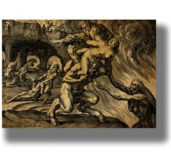 hell, sinners and devils. grim medieval art. catholic illustration. prints on canval and handmade paper. 730.