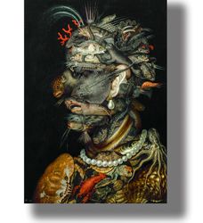 the four elements. water. painting by giuseppe arcimboldo. renaissance poster. surreal print. psychedelic decor. 615.