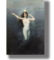 carl schweninger. luna. lunar decor. midnight light. succubus wall hanging. naked woman print. 349.