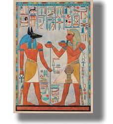 anubis meets the pharaoh in the kingdom of the dead. book of the dead ancient egypt. antique art print. 639.