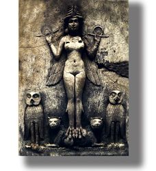 queen of the night. dark goddess lilith print. ancient style wall hanging. black magic home decoration.lilith print 274