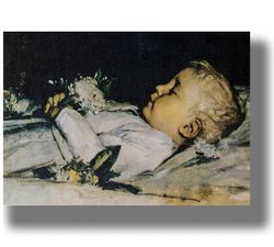 child on deathbed. creepy funeral painting. death art print. funeral decor. a gloomy gift. the dark art of death. 728.