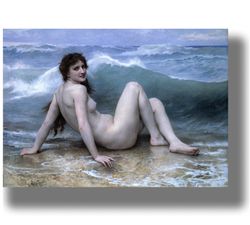 the wave. william adolphe bouguereau artwork. poster of erotic art. romantic wall decor. nude female wall decor. 499.