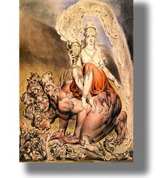 the whore of babylon. william blake painting. biblical illustration. religious print. apocalyptic art poster. 168.