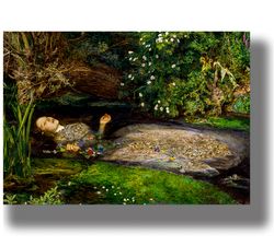 John Everett Millais. Ophelia. Painting in the pre-Raphaelite style. Classics of world painting. Drowned dead girl. 44.