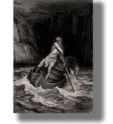 charon and the river acheron by gustave dore. hell art print. ancient greek mythology gift. dante's divine comedy 193.
