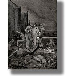 crossing the styx. high-quality gothic wall hanging. gustave dore illustration. ancient greek myth picture. 233.