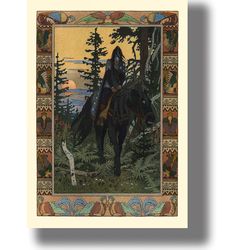 the black horseman. beautiful illustration from a russian folk tale. vasilisa the beautiful print. 51.