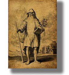 vintage illustration the chief druid. celtic art print. pagan priest poster. irish home decor. 255.