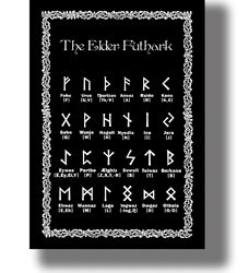 futhark runic alphabet table. futhark runic alphabet table. runic art print. viking home decor. pagan wall hanging. 128.