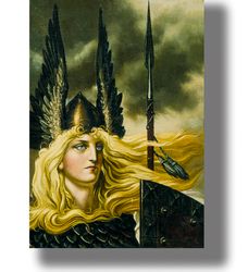 warrior maiden from valhalla valkyrie. a mythological art from northern mythology. konstantin vasiliev artwork. 389.