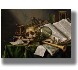 collier evert . vanity of vanities. gloomy still life poster. artwork with a skull. creepy gift for goth. 301.