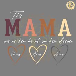 custom this mama wears her heart on her sleeve svg