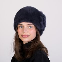 women's winter mink fur cap warm luxury real fur mink hats