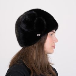 women winter fur mink luxury real hat ladies elegant warm fur mink style fur cap