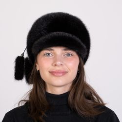 fur mink cap winter women from luxury real fur mink warm elegant hat's