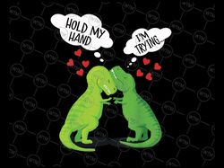 hold my hand t-rex couple png, dinosaur kids boys valentine's day png, girl and boy valentine's day png print file