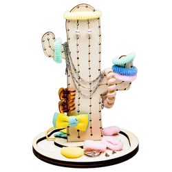 wooden cactus-shaped jewelry display stand holder organizer for earrings, rings, watches, necklaces