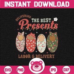 Retro Christmas Labor And Delivery Nurse Mother Baby Nurse Png, The Best Present Png, Christmas Png, Digital Download
