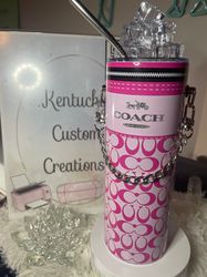 pink purse 20 oz stainless steel tumbler with faux ice topper