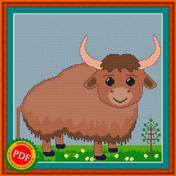 yak cross stitch pattern | cute yak calf chart