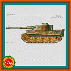 tiger i cross stitch pattern | german tiger tank chart | wwii german heavy tank