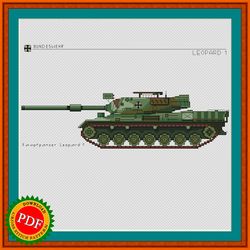 leopard tank cross stitch pattern / german leopard 1 tank chart / leopard 1 main battle tank