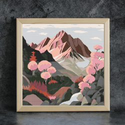 cross stitch pattern /200x200st/ mountain landscape, cross stitch chart pdf, cross stitch pattern pdf scenery