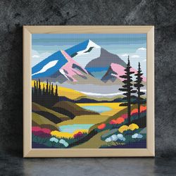 cross stitch pattern /200x200st/ mountain landscape, cross stitch chart landscape, cross stitch pattern scenery, pdf