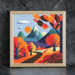 cross stitch pattern /200x200st/ autumn landscape, cross stitch chart pdf, simple scross stitch pattern, scenery pattern