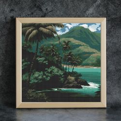 cross stitch pattern /200x200st/ hawaii, cross stitch pattern pdf, cross stitch chart landscape, x stitch pattern