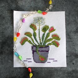 Cross stitch pattern Venus flytrap, cross stitch pattern Dionaea muscipula, cross stitch chart PDF, xstitch chart flower