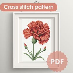 cross stitch pattern carnations, cross stitch pattern flowers, cross stitch chart pdf, diy gift idea, downloadable xstit