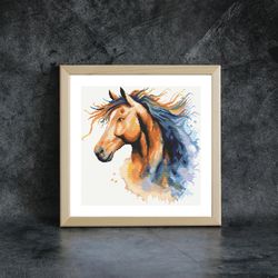 cross stitch pattern horse, digital cross stitch pattern in watercolor style