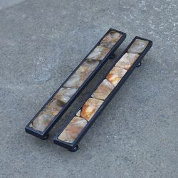set of 2 drawer pulls with a mosaic of petrified wood