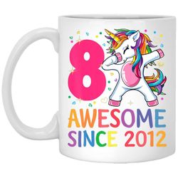 8 years old 8th birthday unicorn dabbing girl party white mug