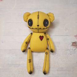 creepy cute teddy bear handmade - yellow