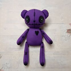 goth teddy bear handmade - purple