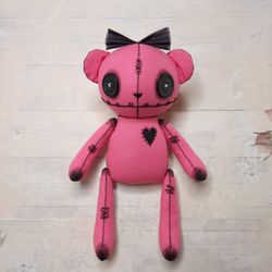 goth teddy bear handmade - pink