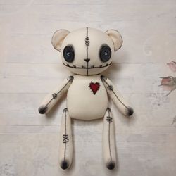 bear goth stuffed animal handmade - cream colored