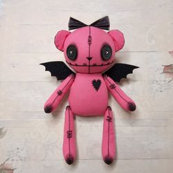 handmade stuffed bear - goth room decoration