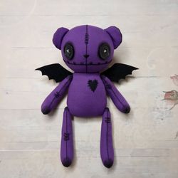 bear creepy cute art doll handmade - purple